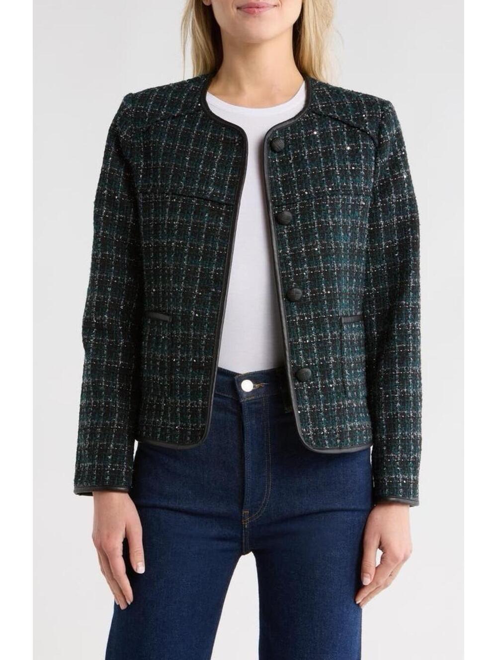 New Rag & Bone Mira Tweed Jacket in Black Metallic Sz 6 $598